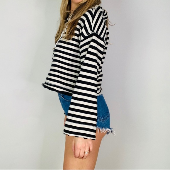 splendid striped crop distressed hoodie sweatshirt - Picture 8 of 8